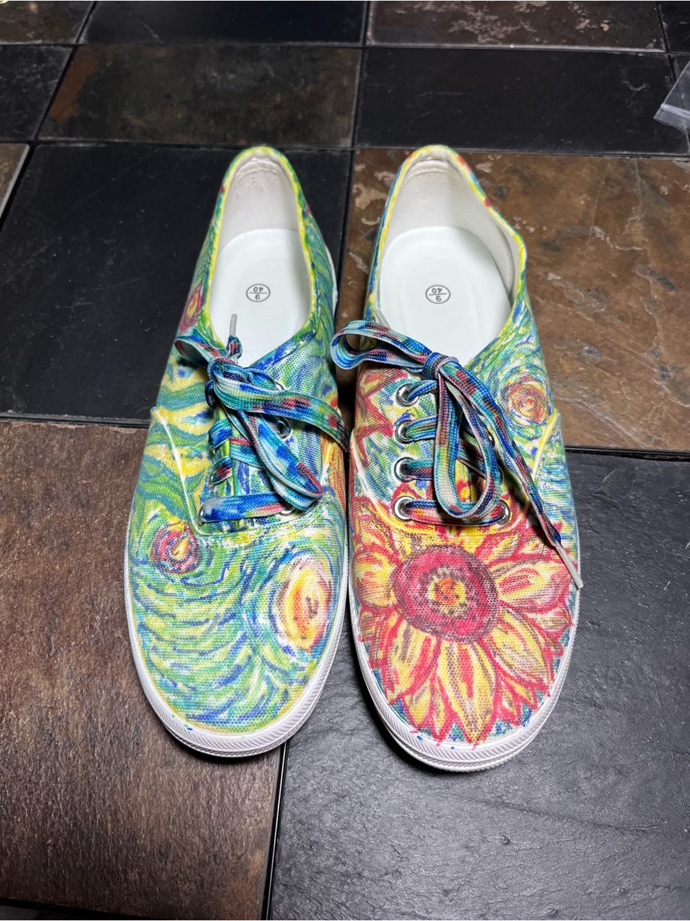 Hand-Painted Look Multicolor Floral Canvas Lace-Up Sneakers